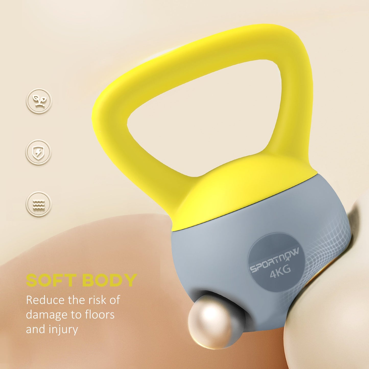 SPORTNOW Soft Kettlebell, 4kg Kettle Bell with Non-Slip Handle for Home Gym Weight Lifting and Strength Training, Yellow and Grey-3