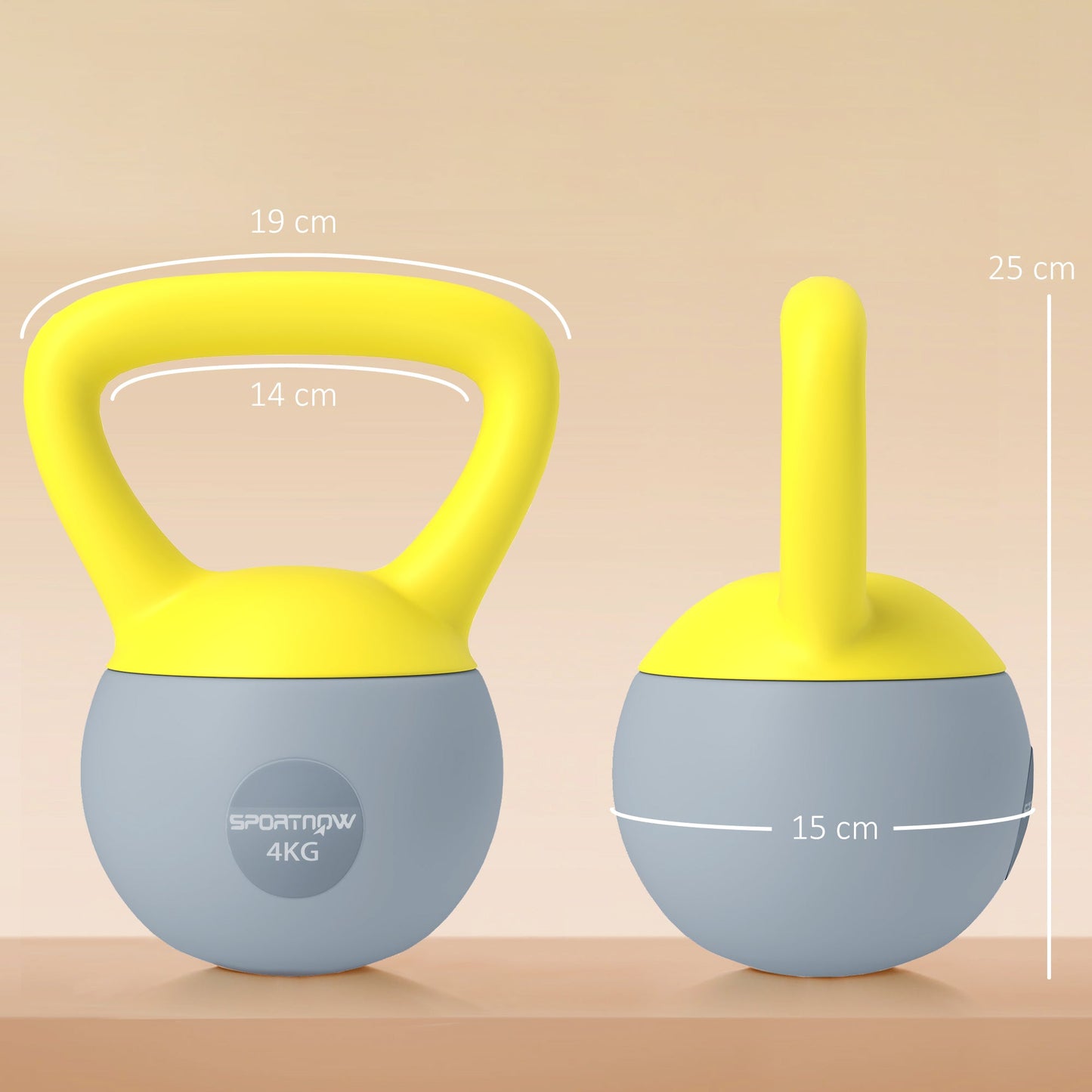 SPORTNOW Soft Kettlebell, 4kg Kettle Bell with Non-Slip Handle for Home Gym Weight Lifting and Strength Training, Yellow and Grey-2